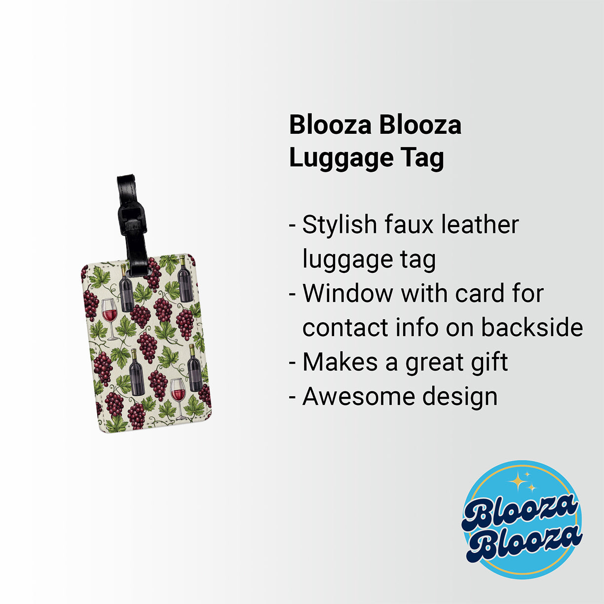 Red Wine Grapes Ivy Travel Faux Leather Luggage Tag