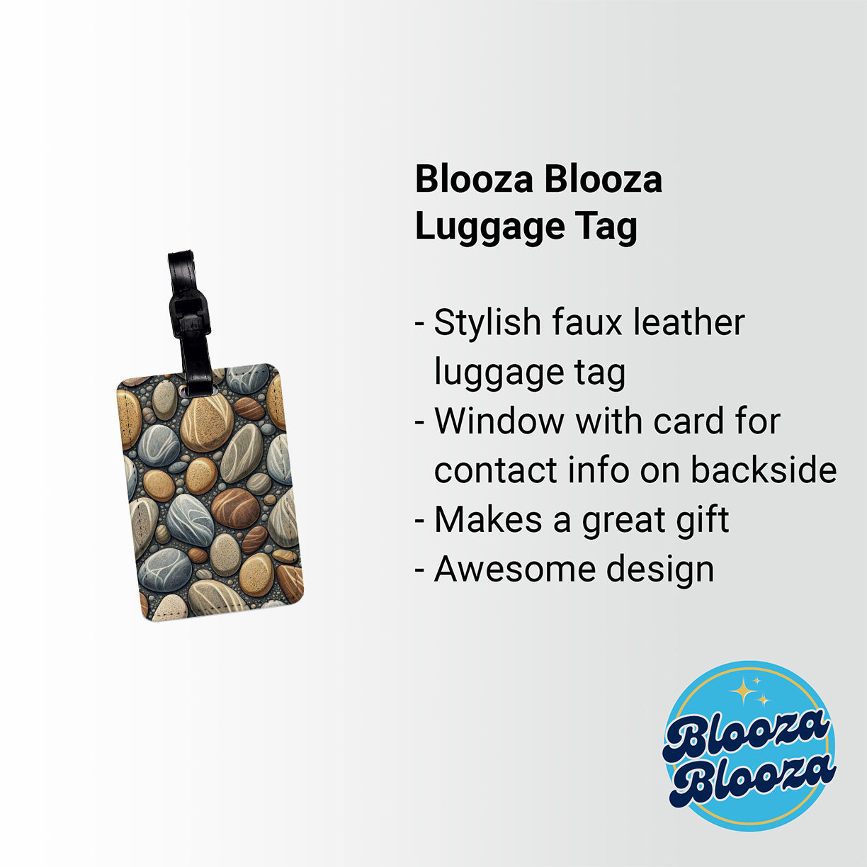 River Rocks Stones Travel Faux Leather Luggage Tag