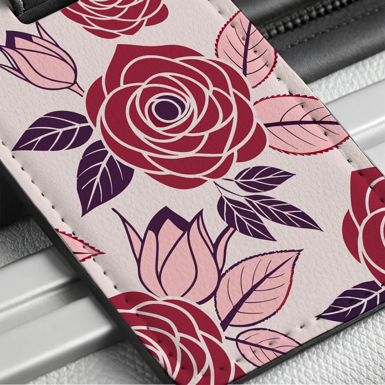 Roses Cute Drawing Travel Faux Leather Luggage Tag