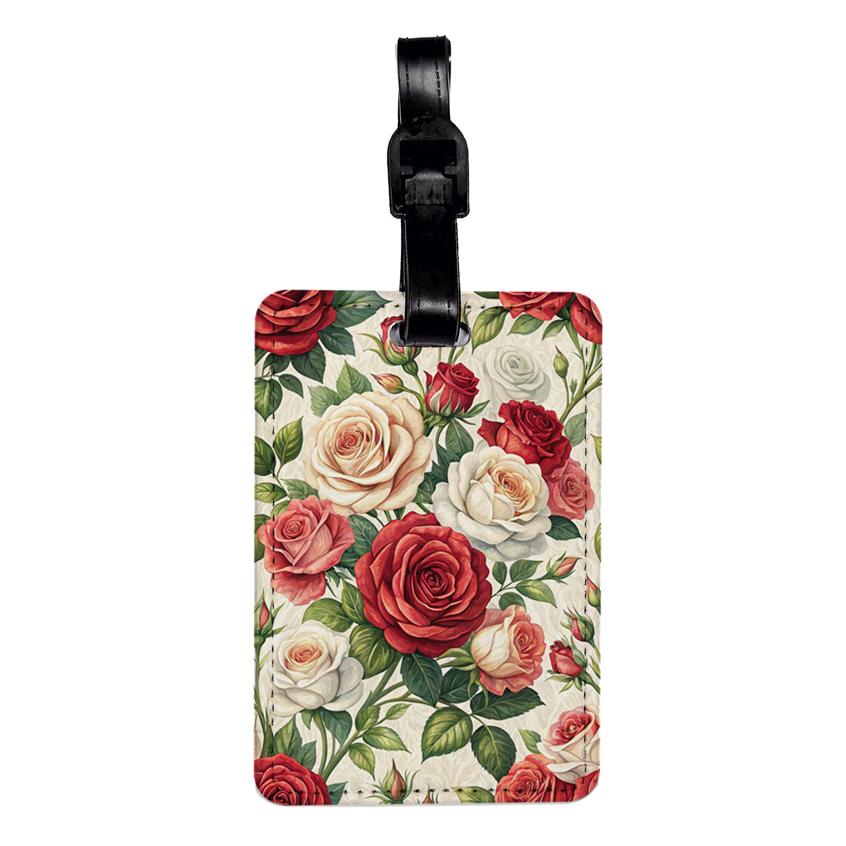 Roses Red White Cream Travel Faux Leather Luggage Tag