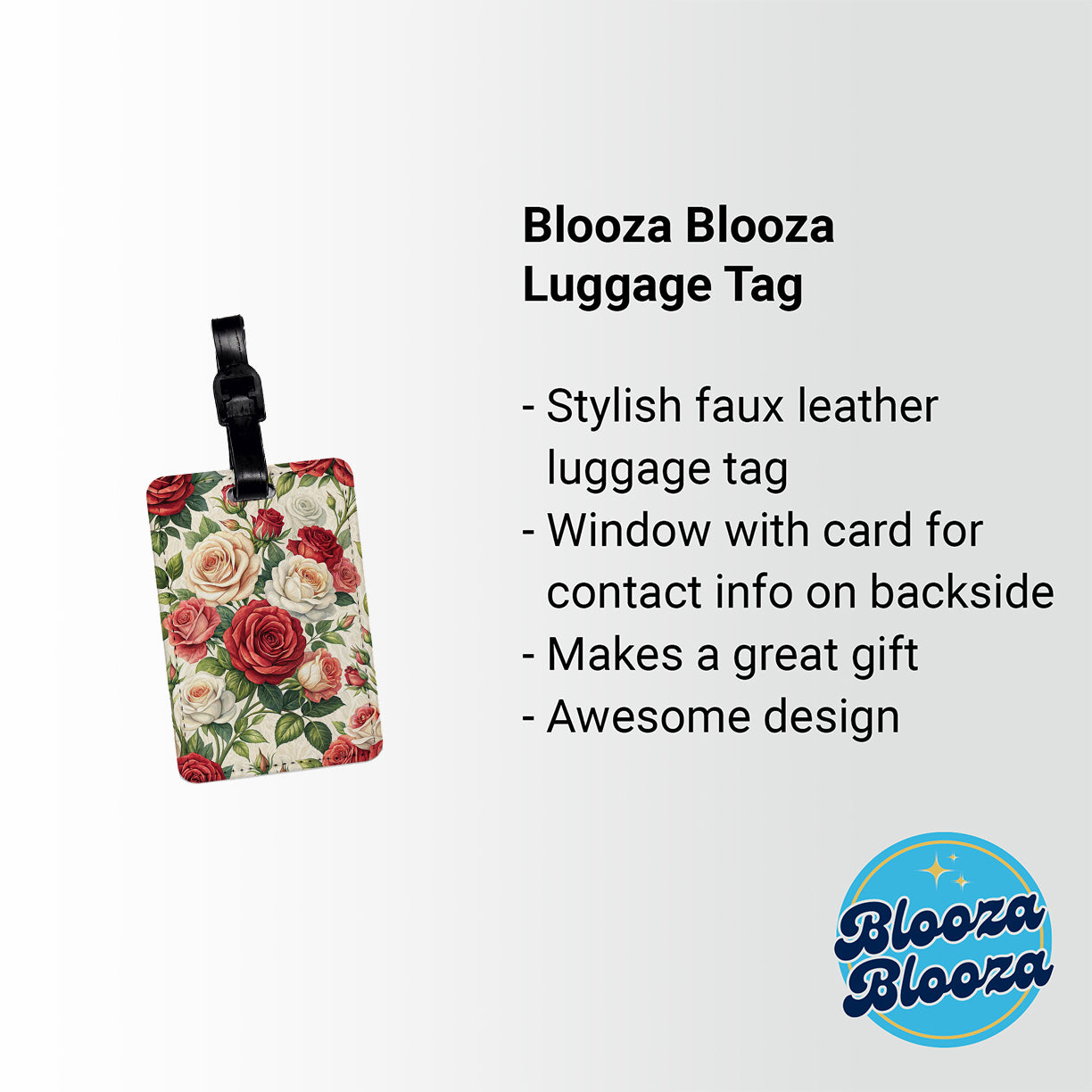 Roses Red White Cream Travel Faux Leather Luggage Tag