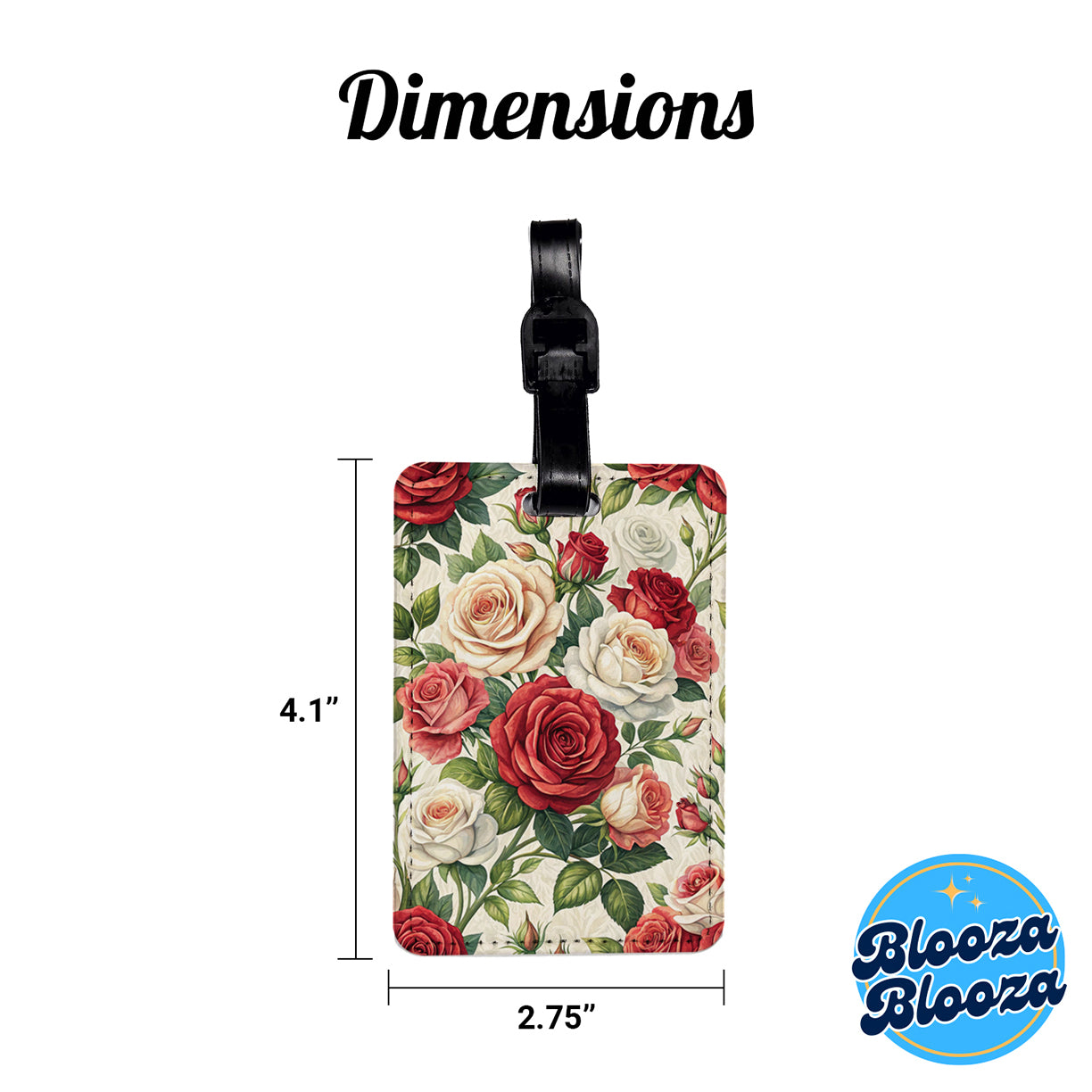 Roses Red White Cream Travel Faux Leather Luggage Tag