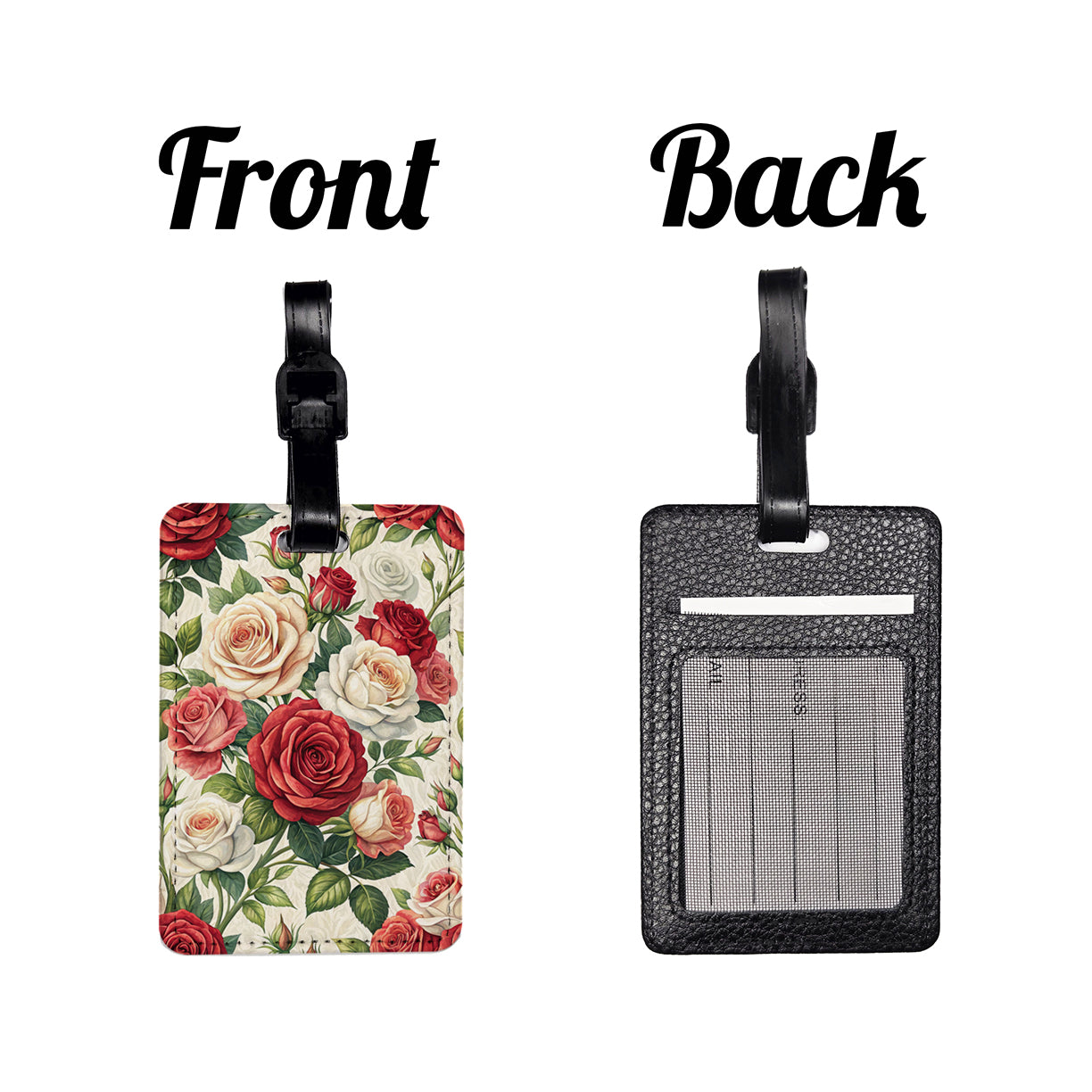 Roses Red White Cream Travel Faux Leather Luggage Tag