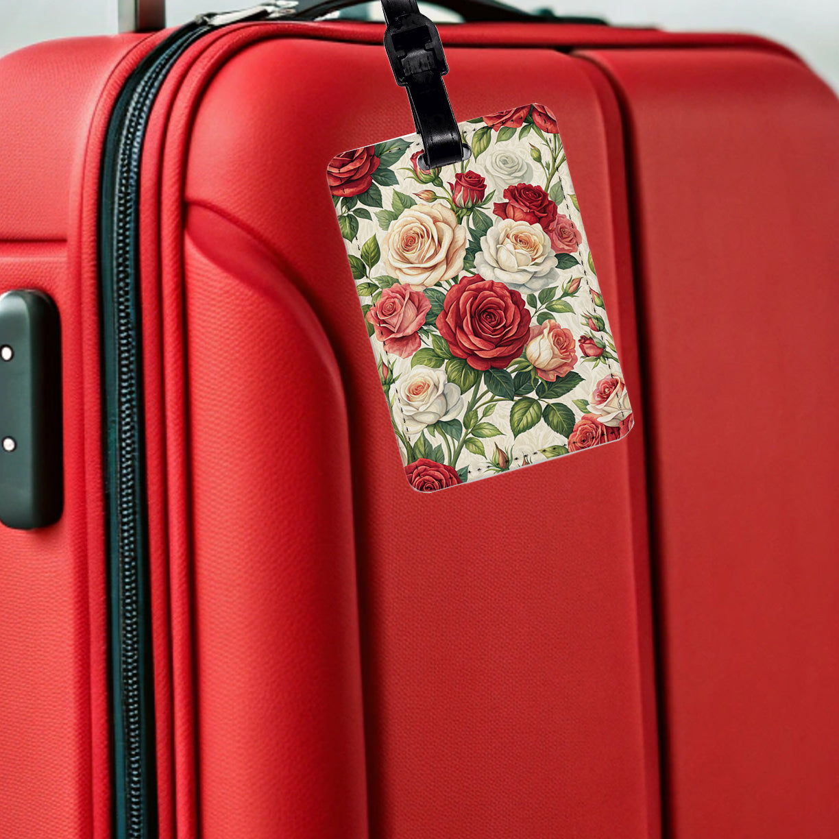 Roses Red White Cream Travel Faux Leather Luggage Tag