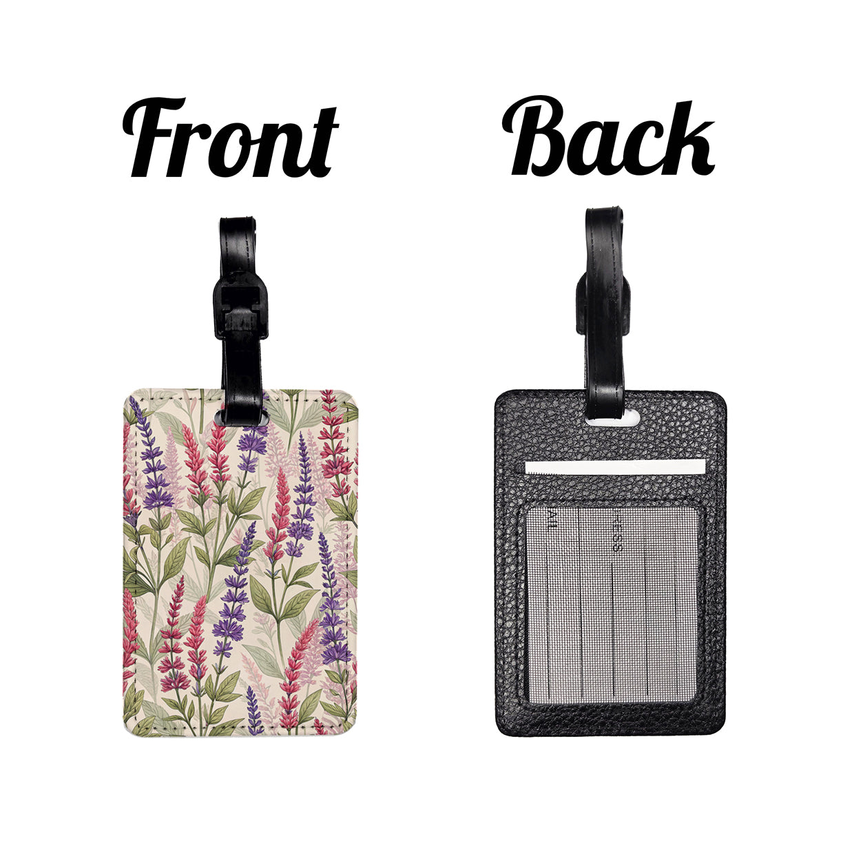 Salvia Flowers Pink Purple Travel Faux Leather Luggage Tag