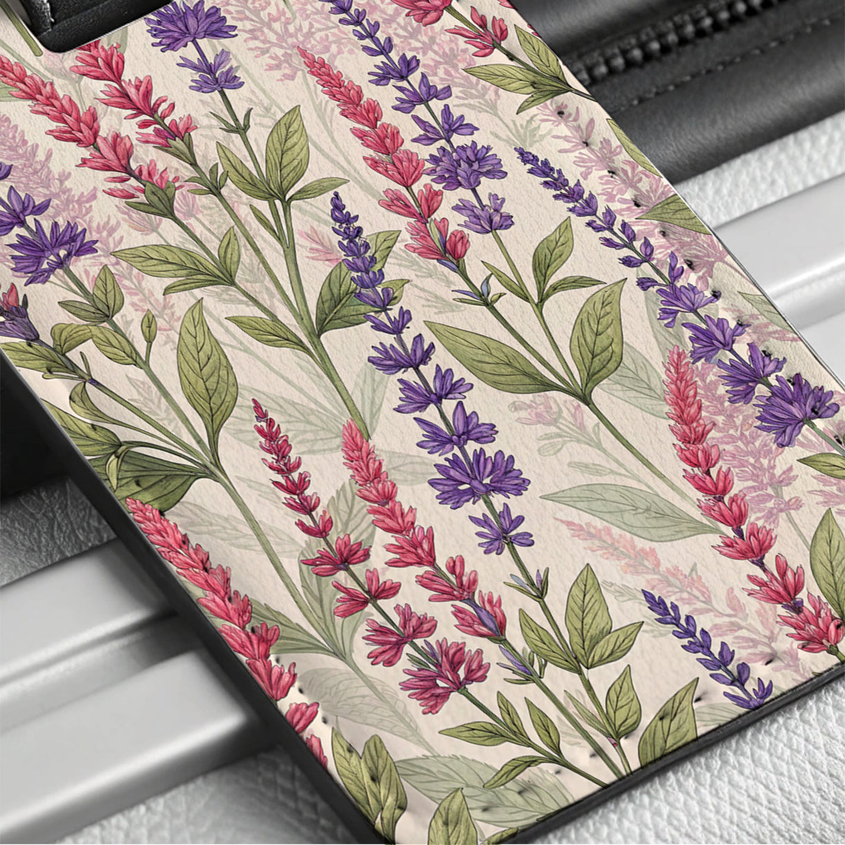 Salvia Flowers Pink Purple Travel Faux Leather Luggage Tag
