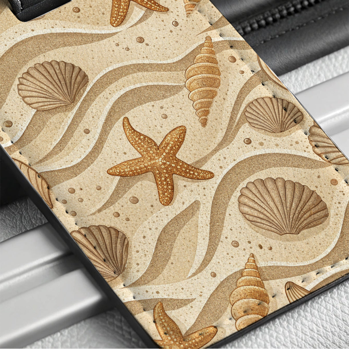 Sand Sea Shells Beach Background Travel Faux Leather Luggage Tag