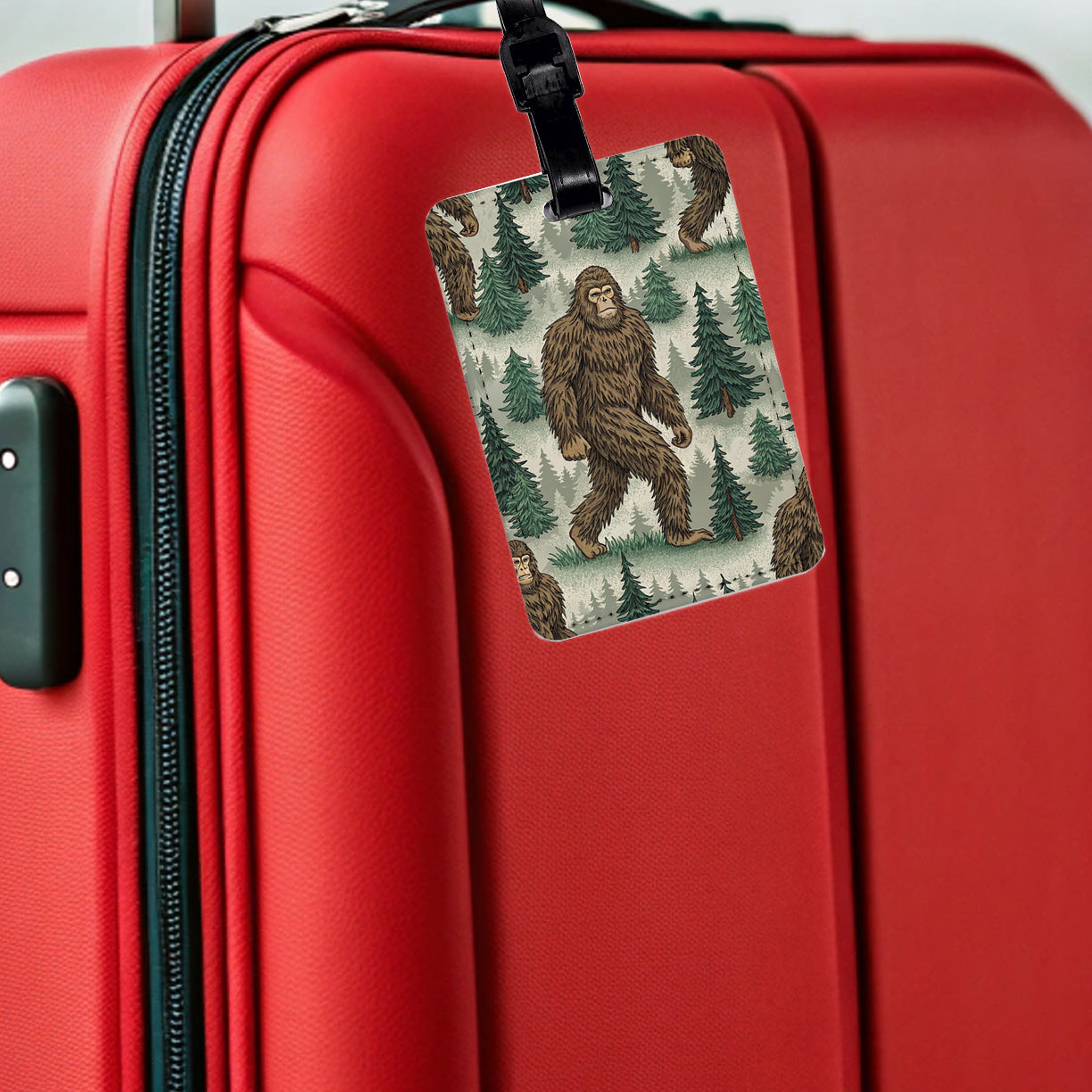 Sasquatch Bigfoot Background Travel Faux Leather Luggage Tag
