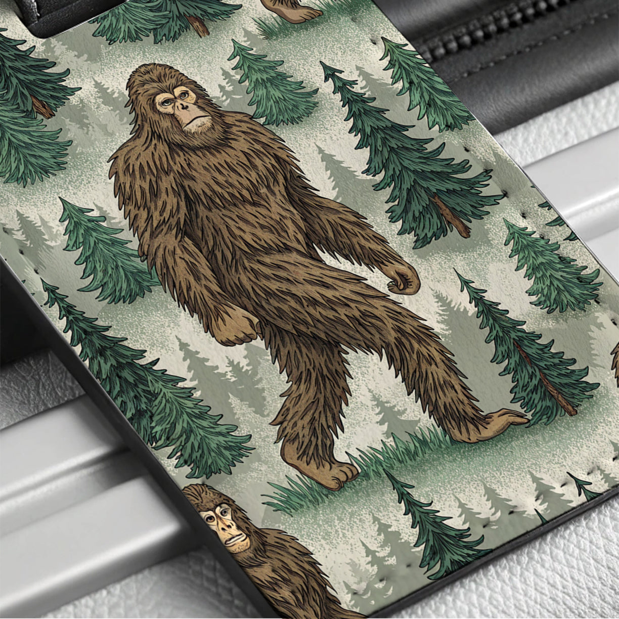 Sasquatch Bigfoot Background Travel Faux Leather Luggage Tag