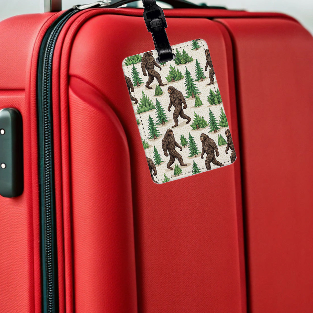 Sasquatch Bigfoot Walking Background Travel Faux Leather Luggage Tag