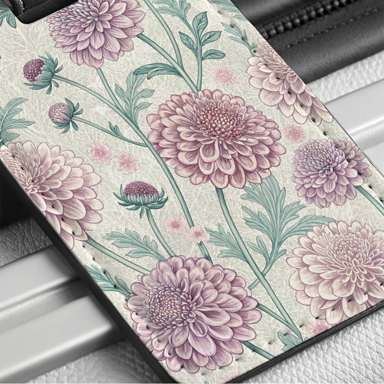 Scabiosa Flowers Pretty Travel Faux Leather Luggage Tag