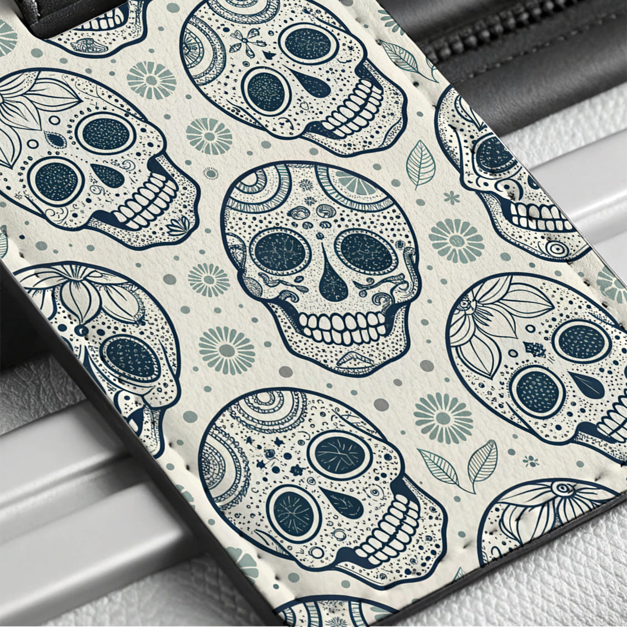 Skulls Cute Background Travel Faux Leather Luggage Tag