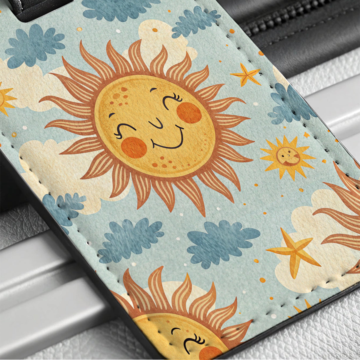Smiling Sun Background Travel Faux Leather Luggage Tag