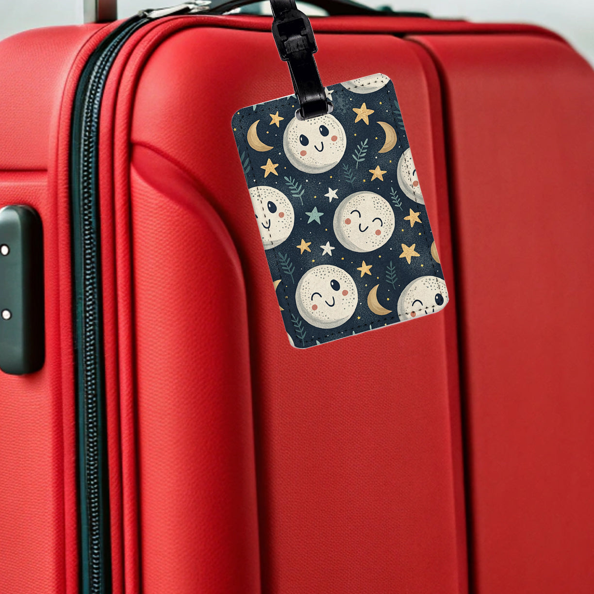 Smiling Sweet Moons Travel Faux Leather Luggage Tag