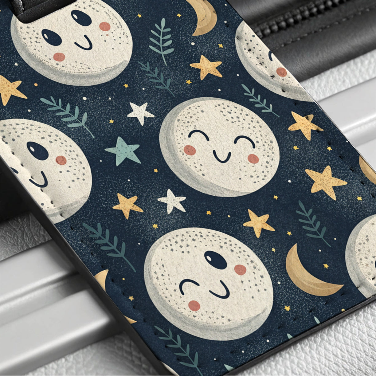 Smiling Sweet Moons Travel Faux Leather Luggage Tag