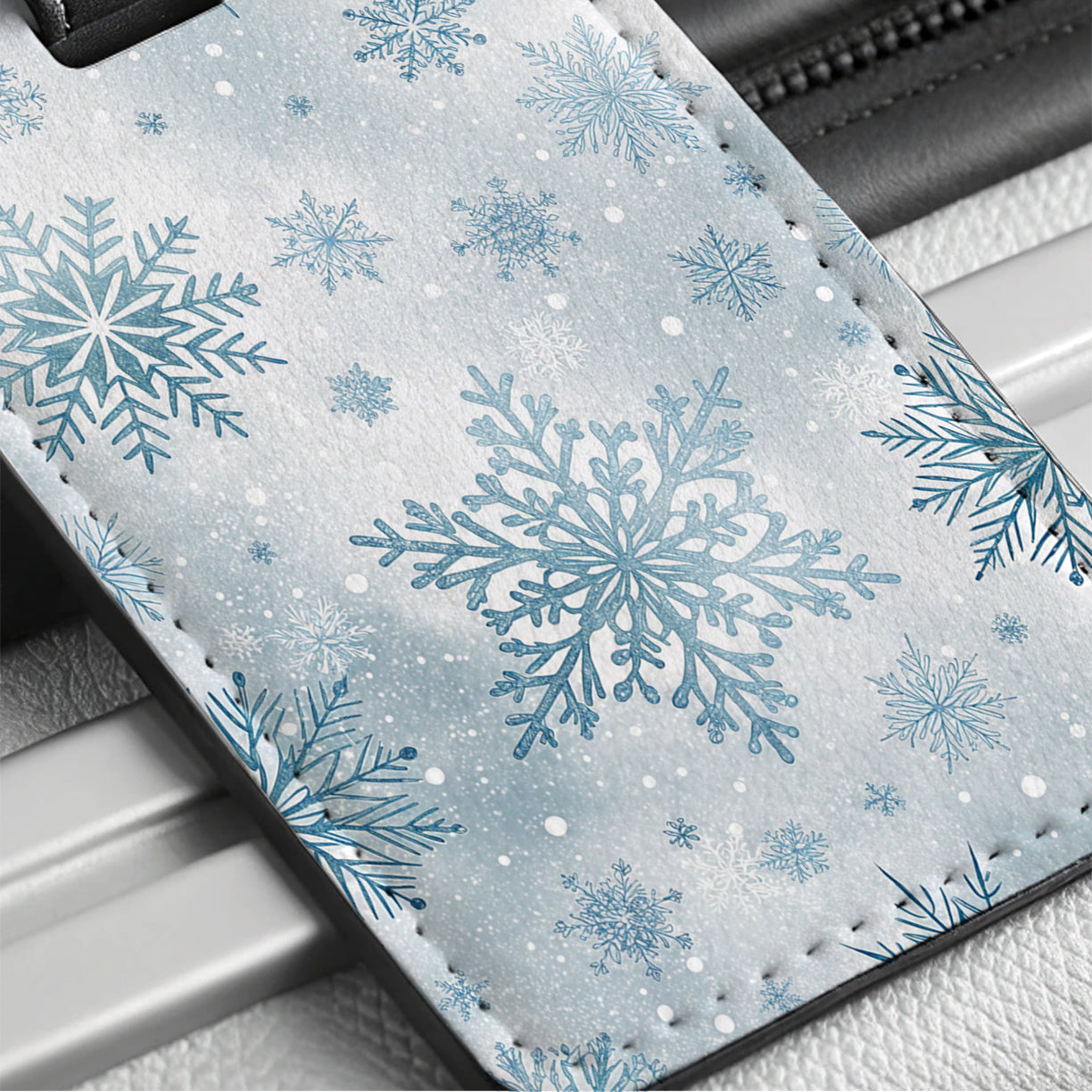 Snowflakes And Winter Travel Faux Leather Luggage Tag