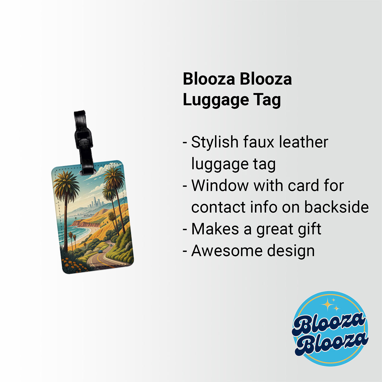Southern California Highway Beach Ocean Travel Faux Leather Luggage Tag