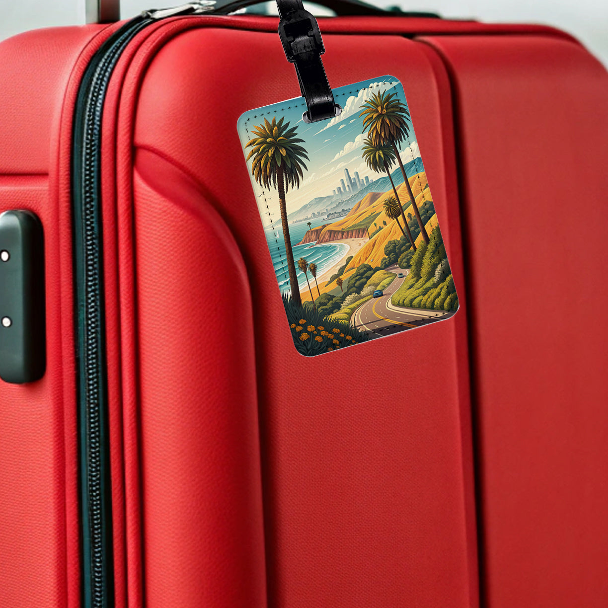 Southern California Highway Beach Ocean Travel Faux Leather Luggage Tag