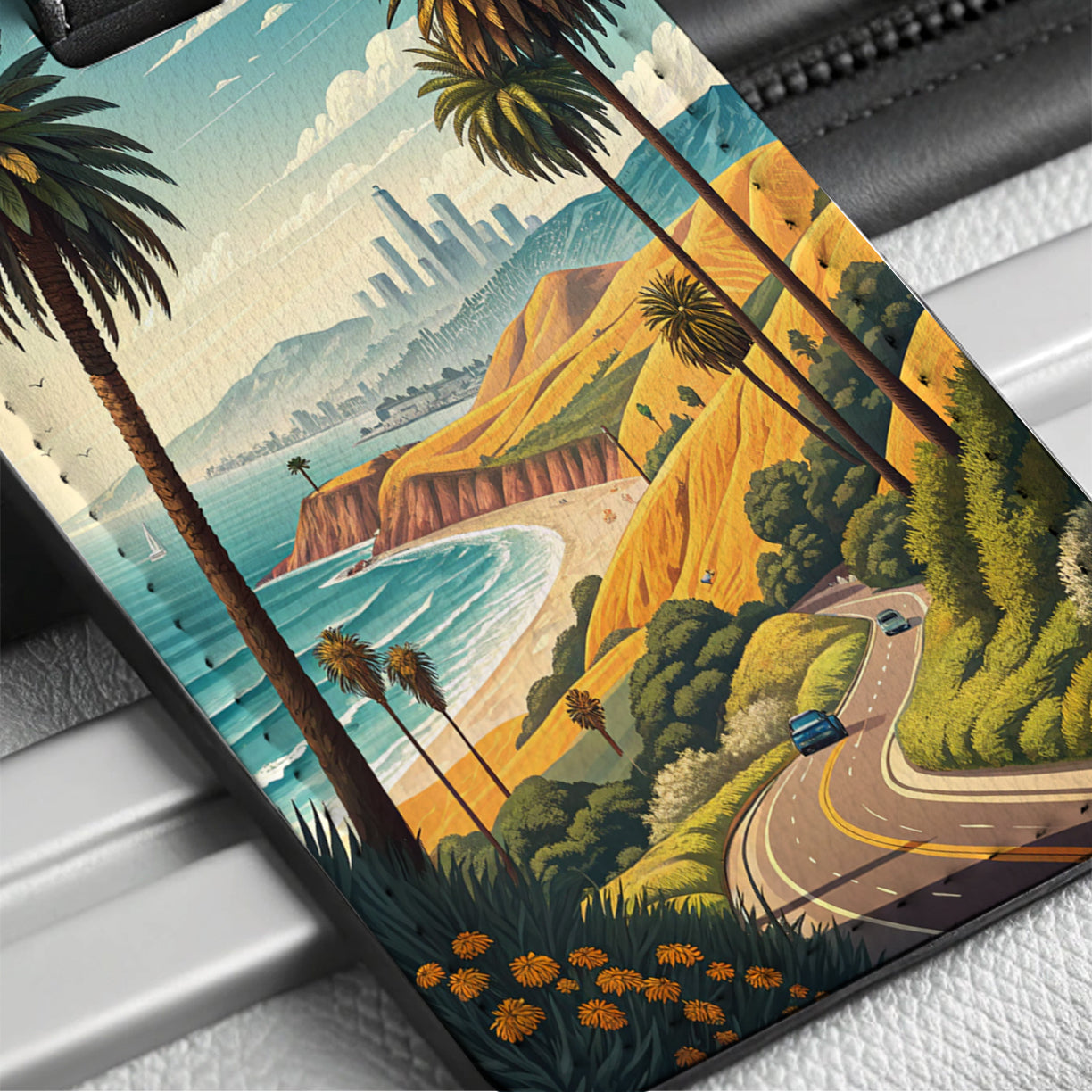 Southern California Highway Beach Ocean Travel Faux Leather Luggage Tag