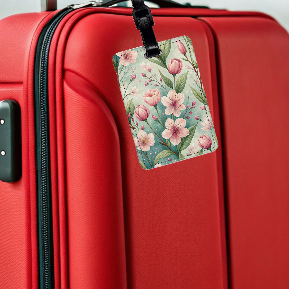 Spring Background Pink Flowers Elegant Travel Faux Leather Luggage Tag