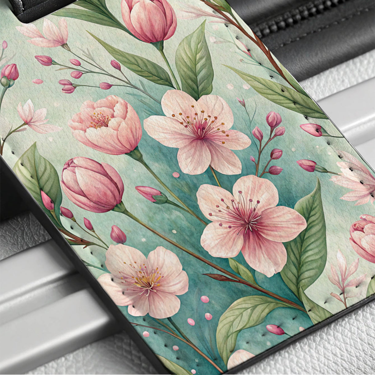 Spring Background Pink Flowers Elegant Travel Faux Leather Luggage Tag