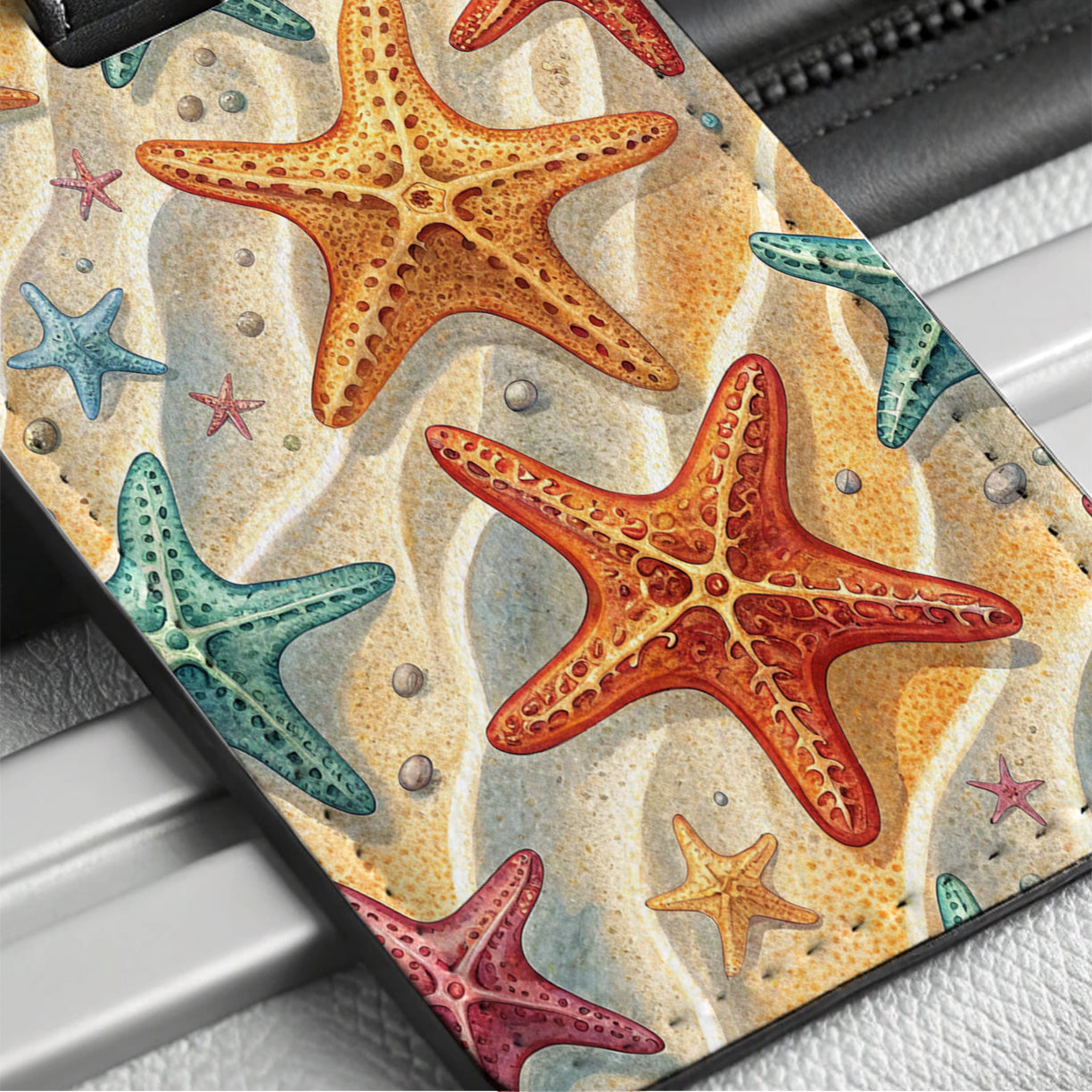 Starfish Pretty Beach Background Travel Faux Leather Luggage Tag