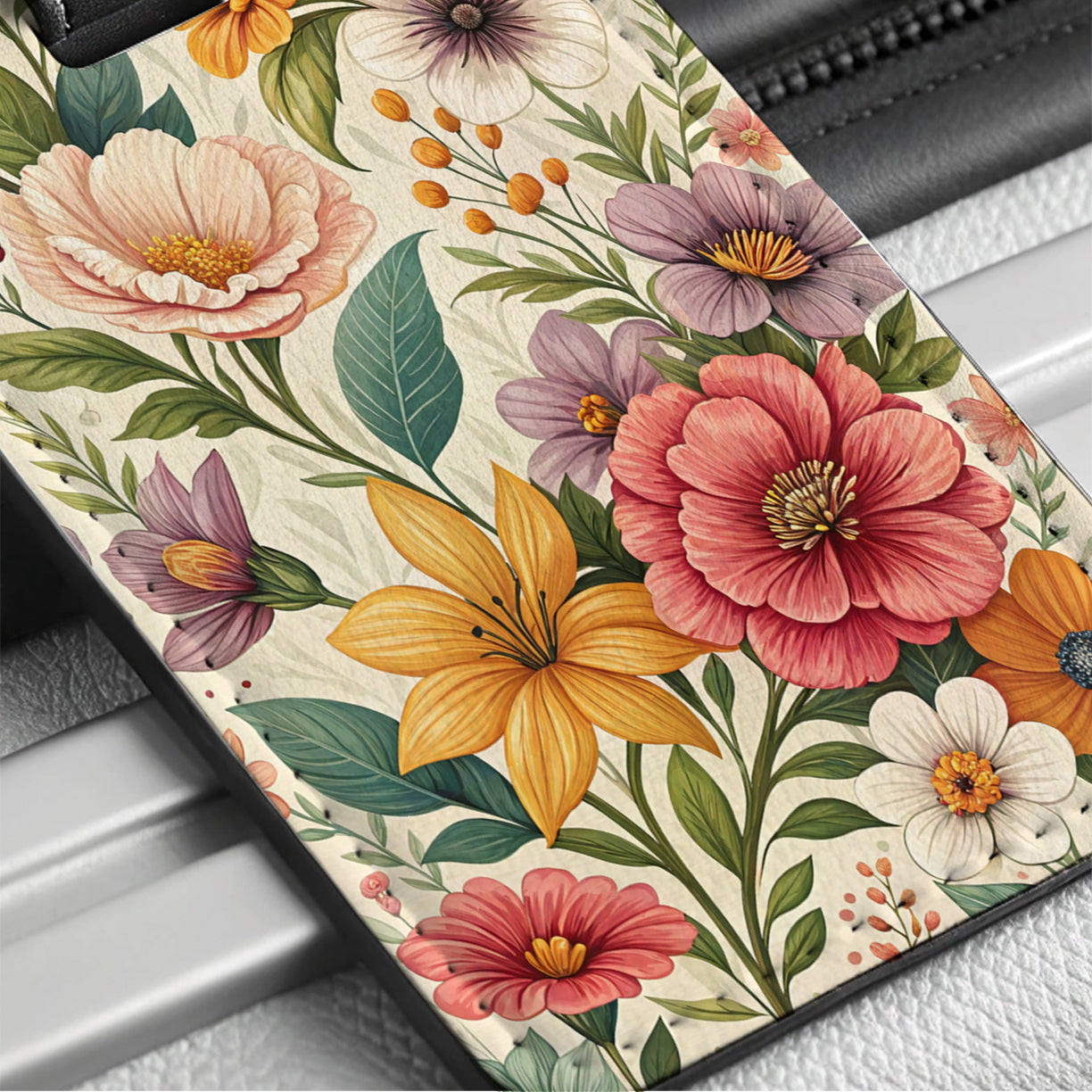 Stock Flowers Elegant Travel Faux Leather Luggage Tag
