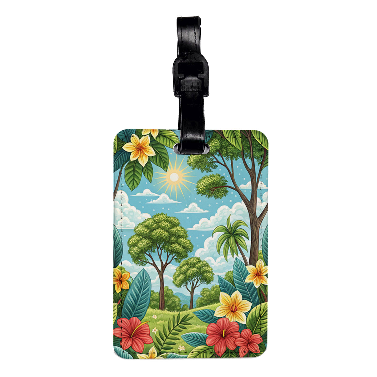 Summer Tropical Flowers Trees Travel Faux Leather Luggage Tag