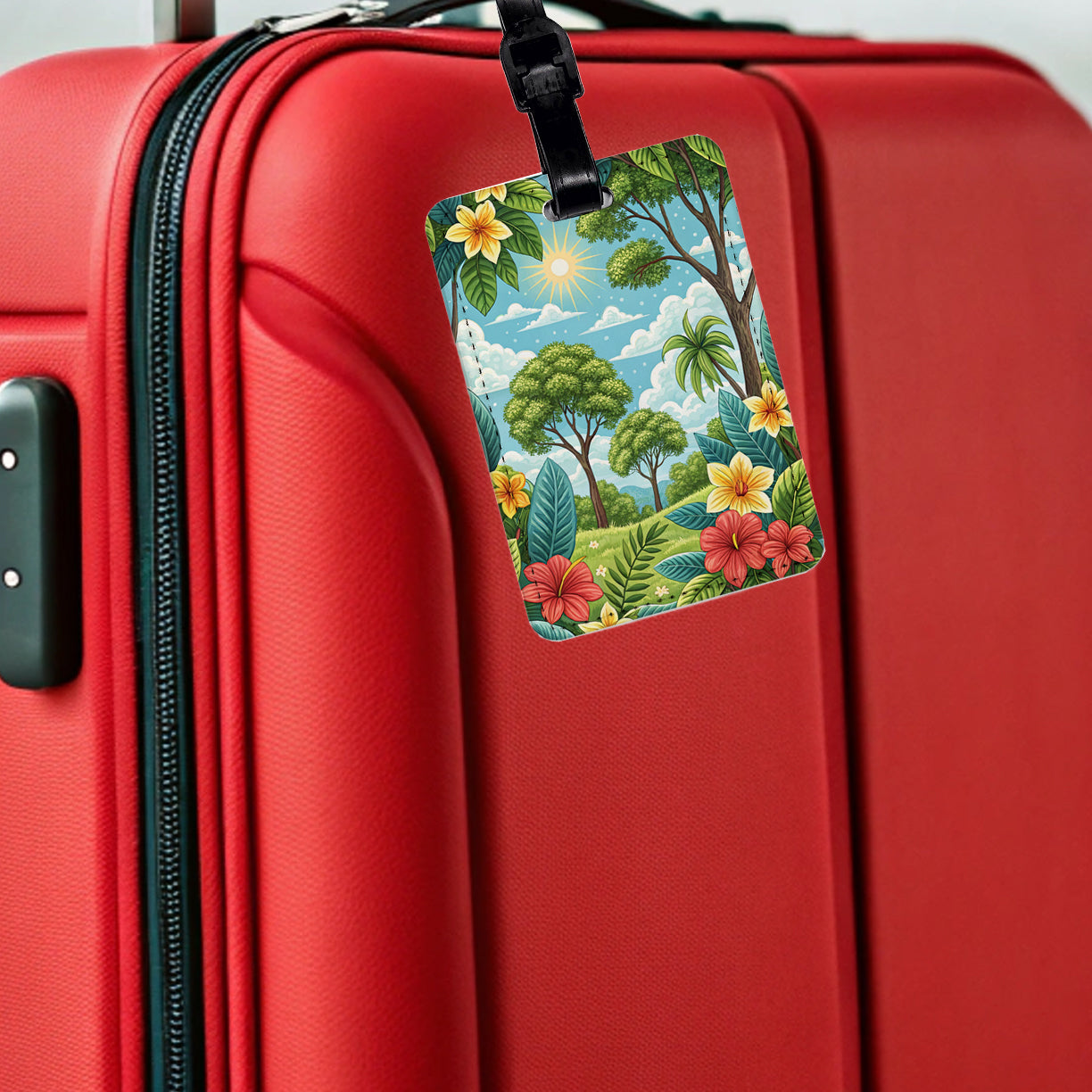 Summer Tropical Flowers Trees Travel Faux Leather Luggage Tag
