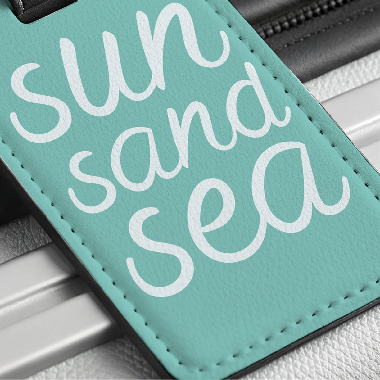 Sun Sand Sea Script Travel Faux Leather Luggage Tag