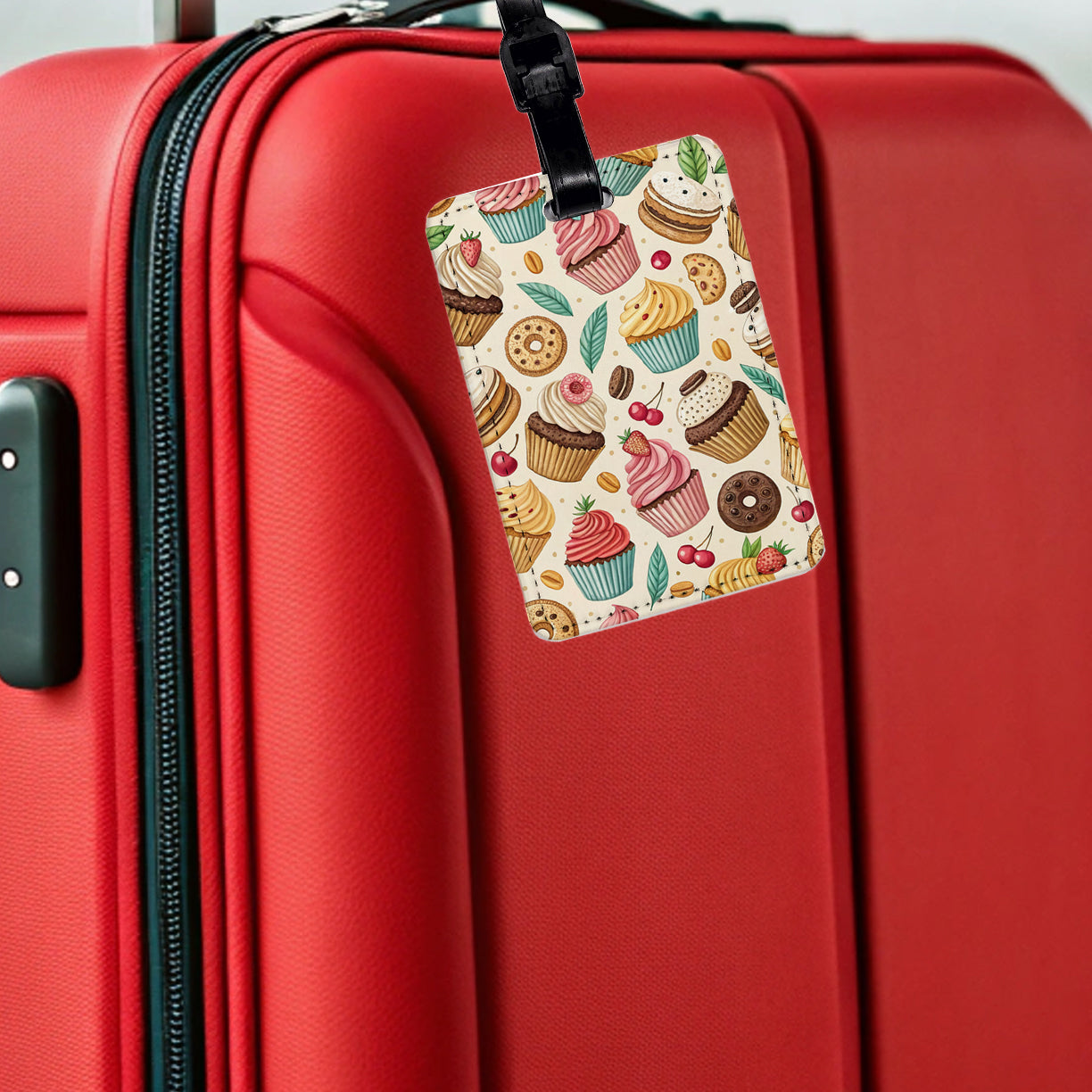 Sweet Desserts Cupcakes Cookies Background Travel Faux Leather Luggage Tag