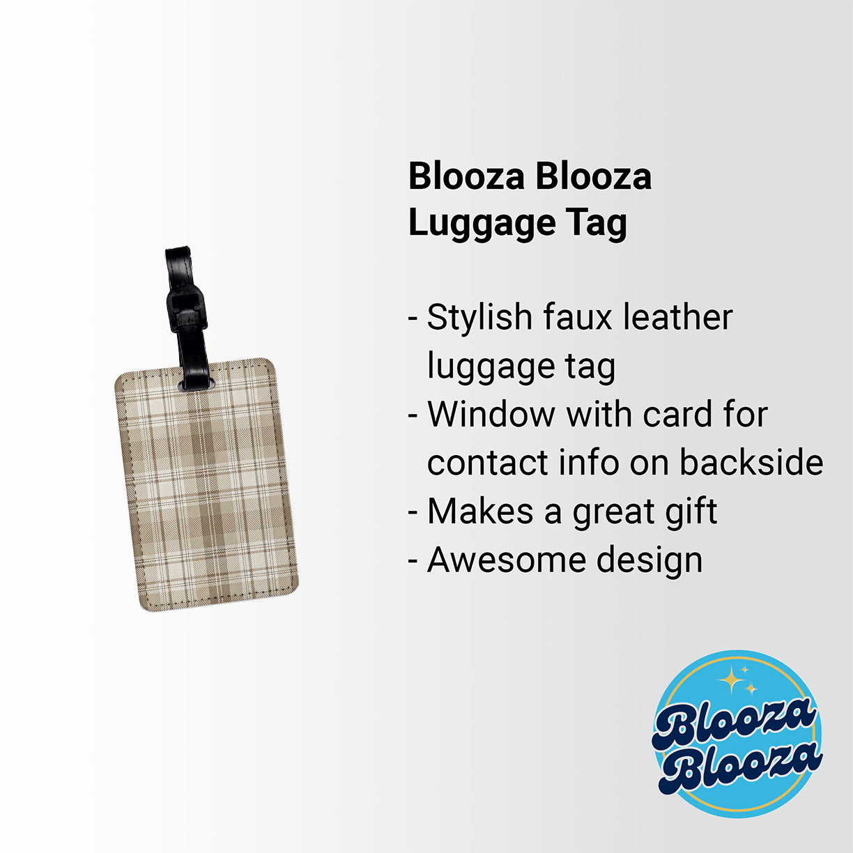 Tan Plaid Background Travel Faux Leather Luggage Tag