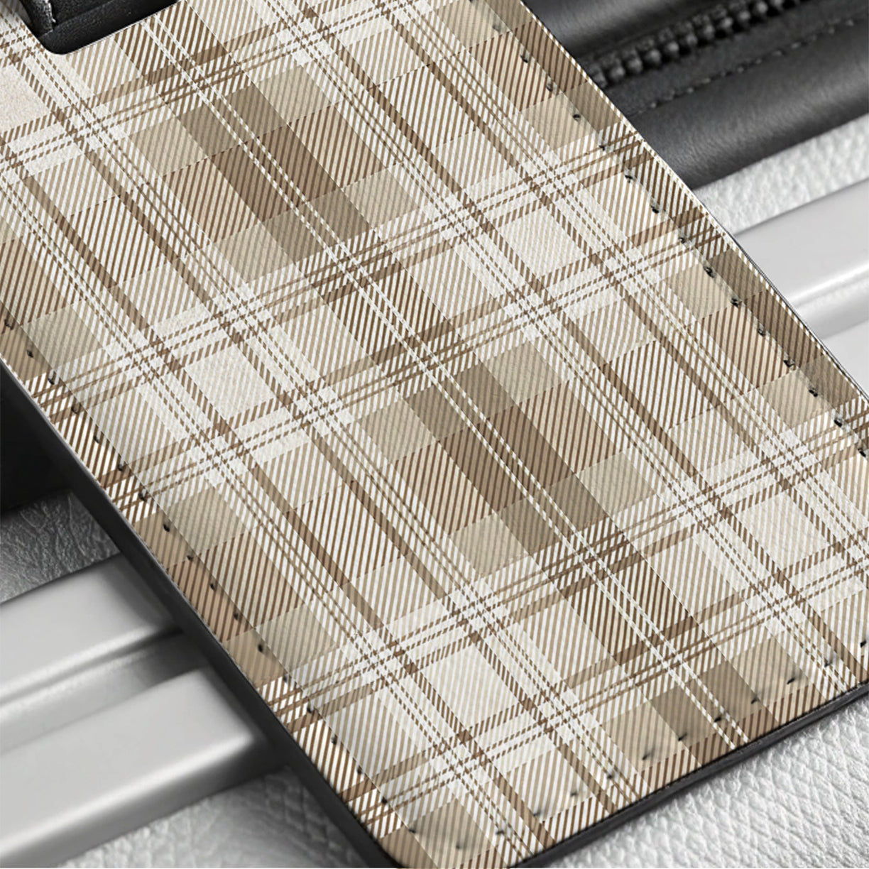 Tan Plaid Background Travel Faux Leather Luggage Tag