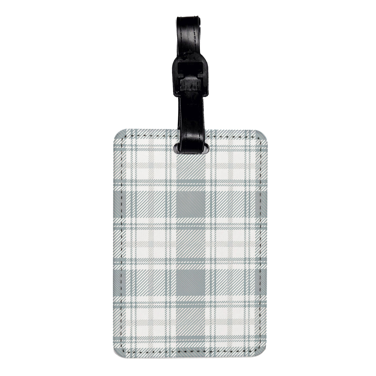 White Gray Plaid Travel Faux Leather Luggage Tag
