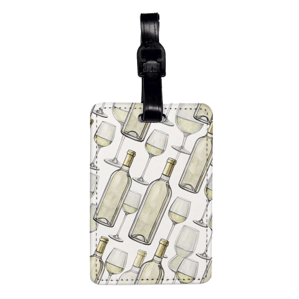 White Wine Glasses Bottles Travel Faux Leather Luggage Tag