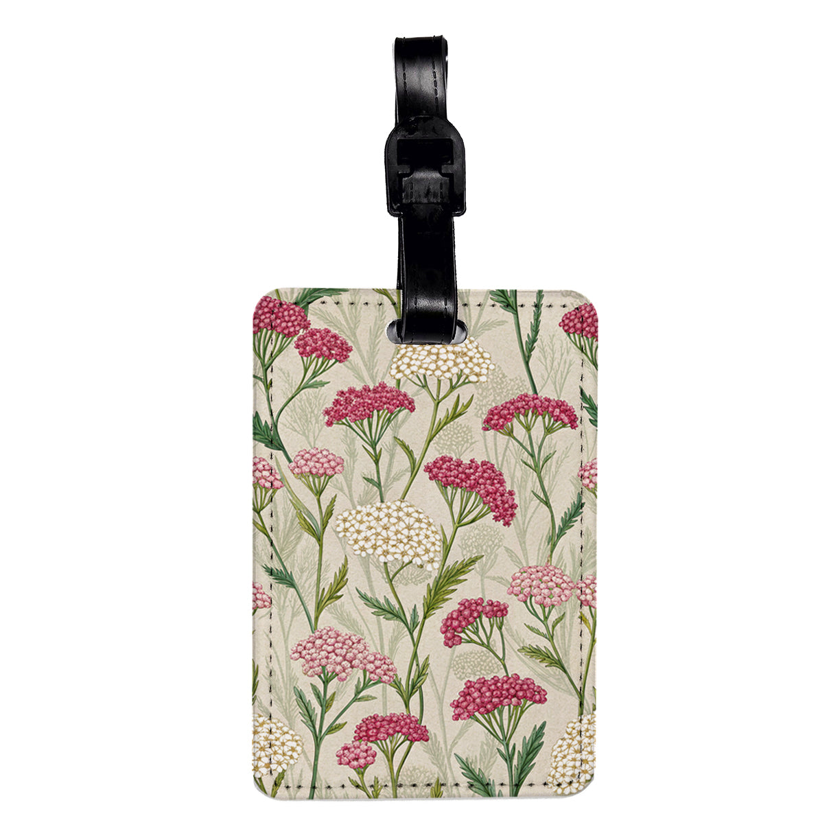Yarrow Flowers Pink White Travel Faux Leather Luggage Tag