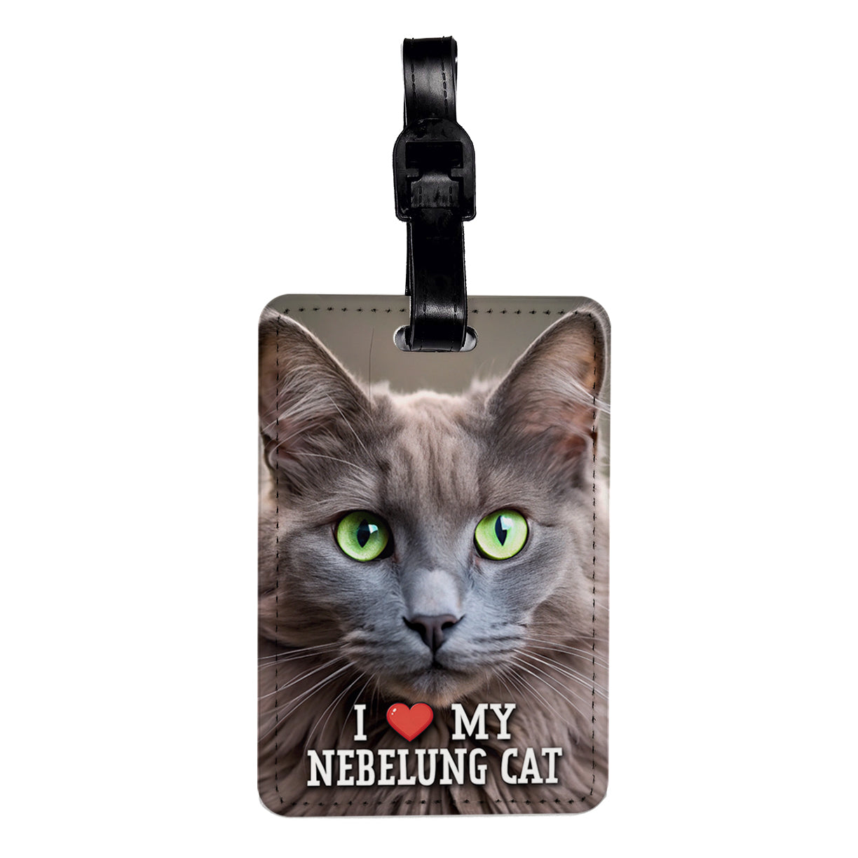 I Love My Nebelung Cat Heart Travel Faux Leather Luggage Tag