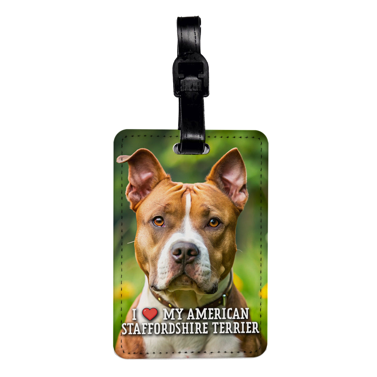 I Love My American Staffordshire Terrier Dog Heart Travel Faux Leather Luggage Tag