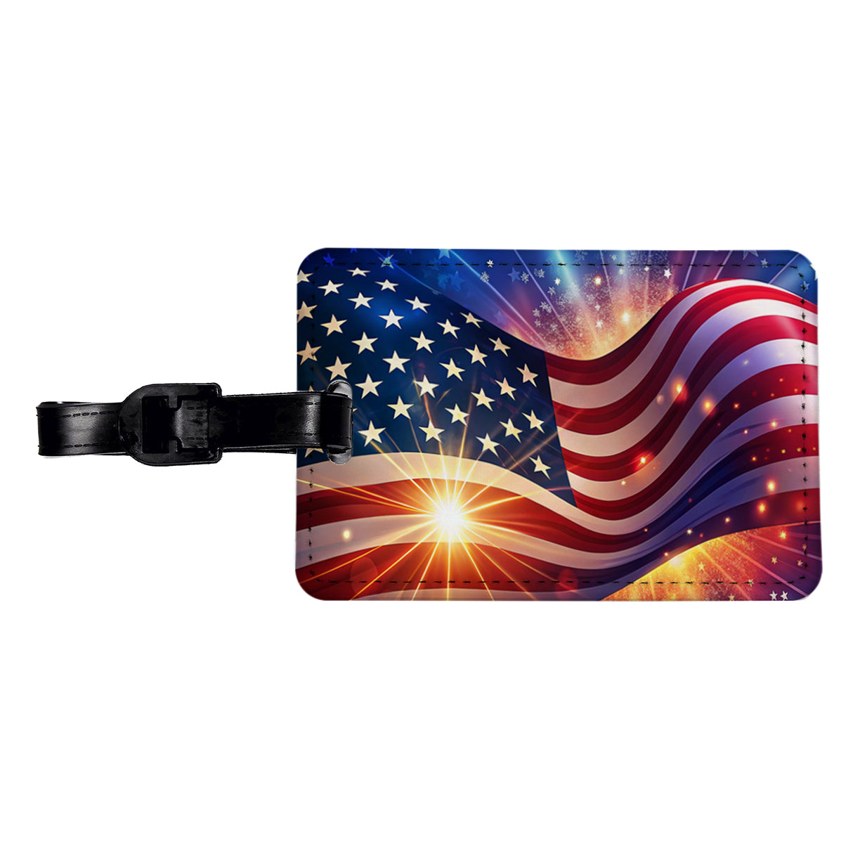 American Flag Sparkling Waving Patriotic Travel Faux Leather Luggage Tag