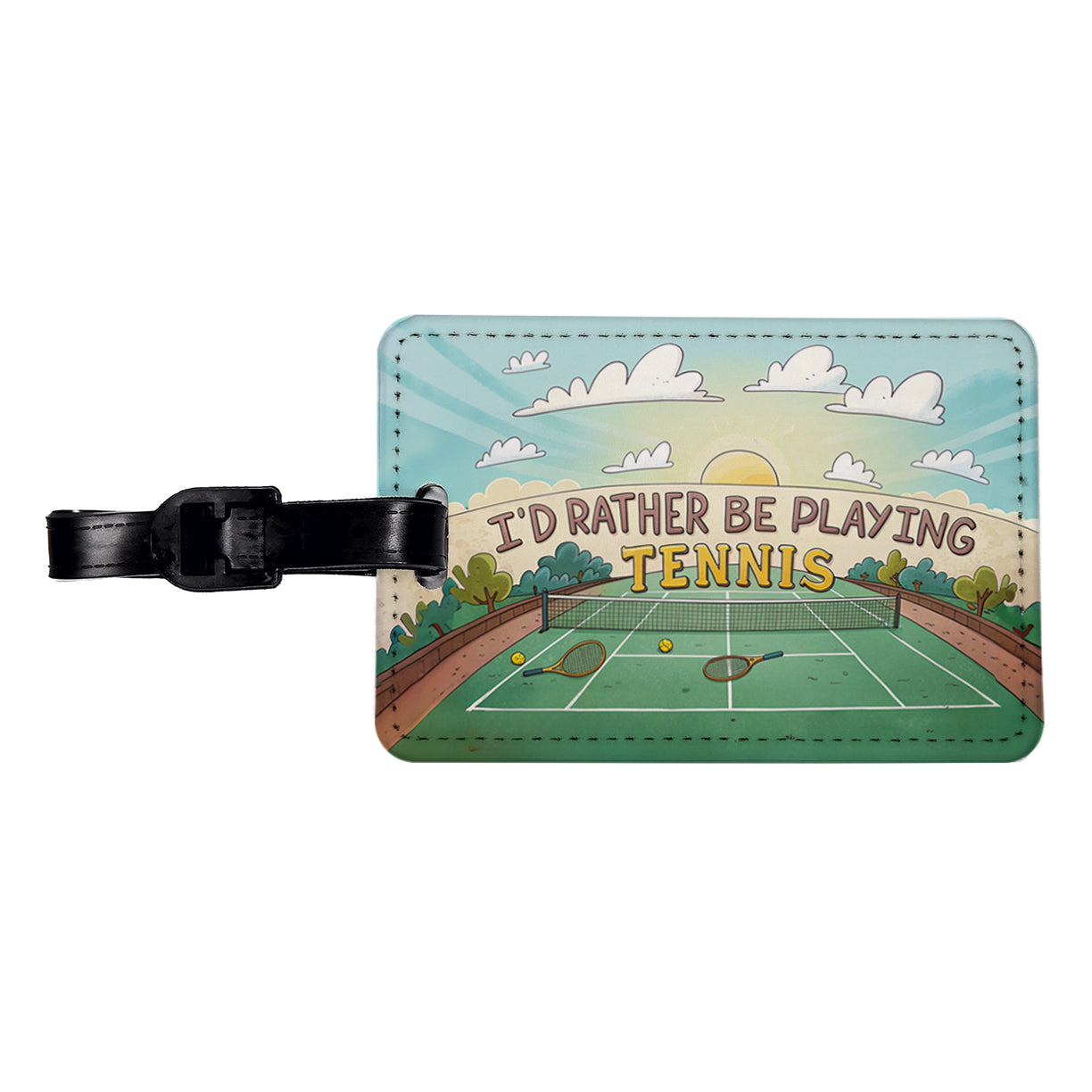 I'd Rather Be Playing Tennis Cartoon Court Travel Faux Leather Luggage Tag
