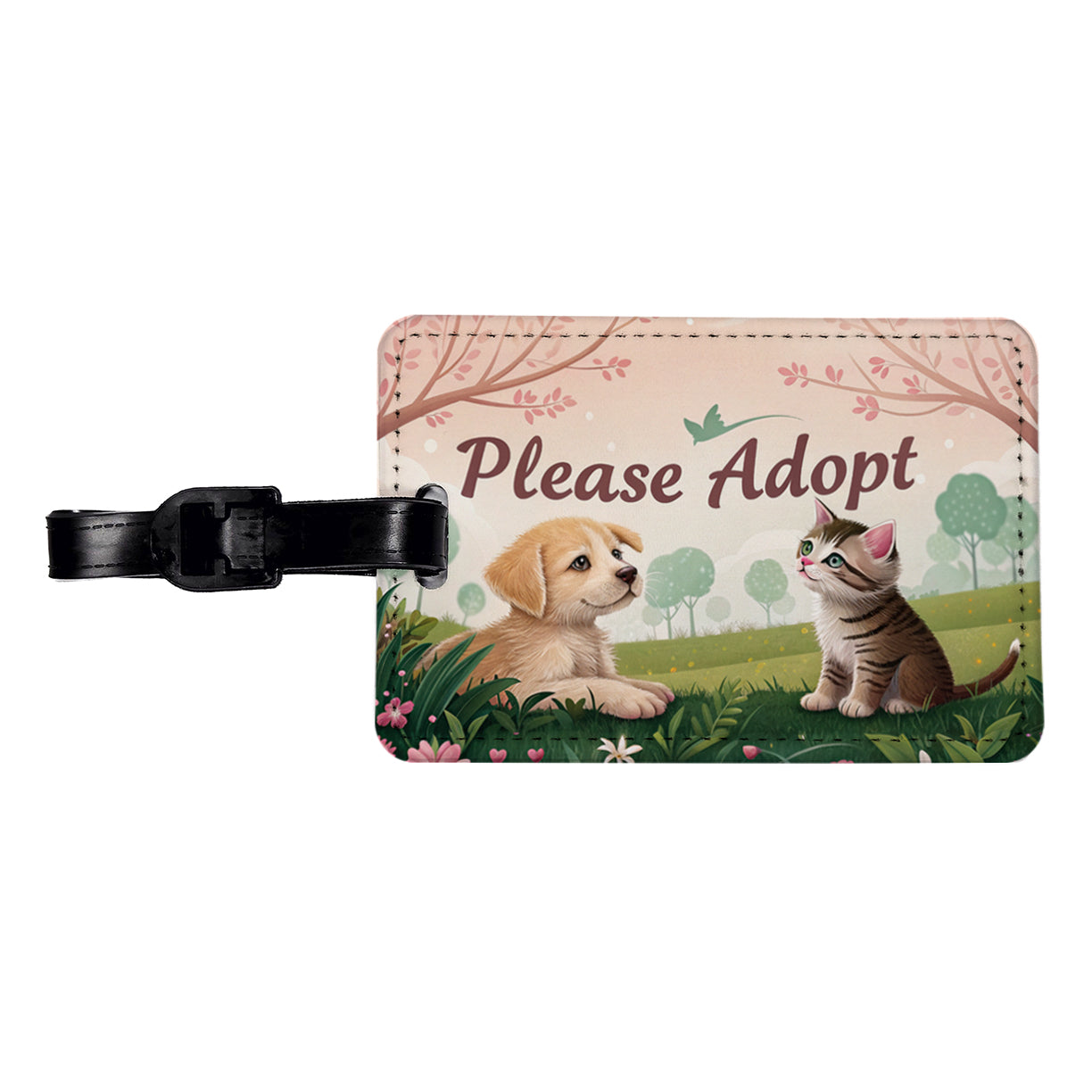 Please Adopt Animal Pet Dog Cat Rescue Travel Faux Leather Luggage Tag