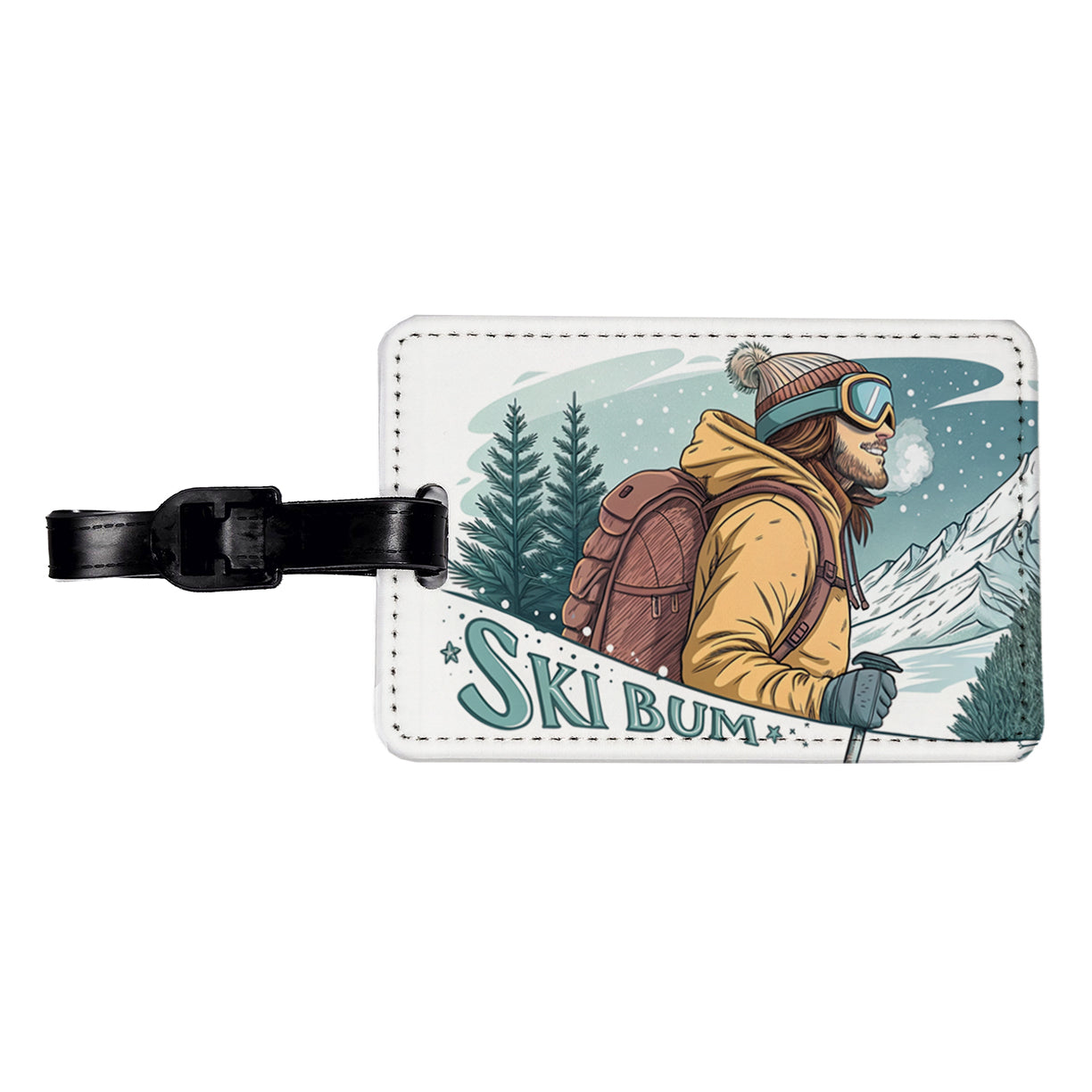 Ski Bum On The Mountain Travel Faux Leather Luggage Tag