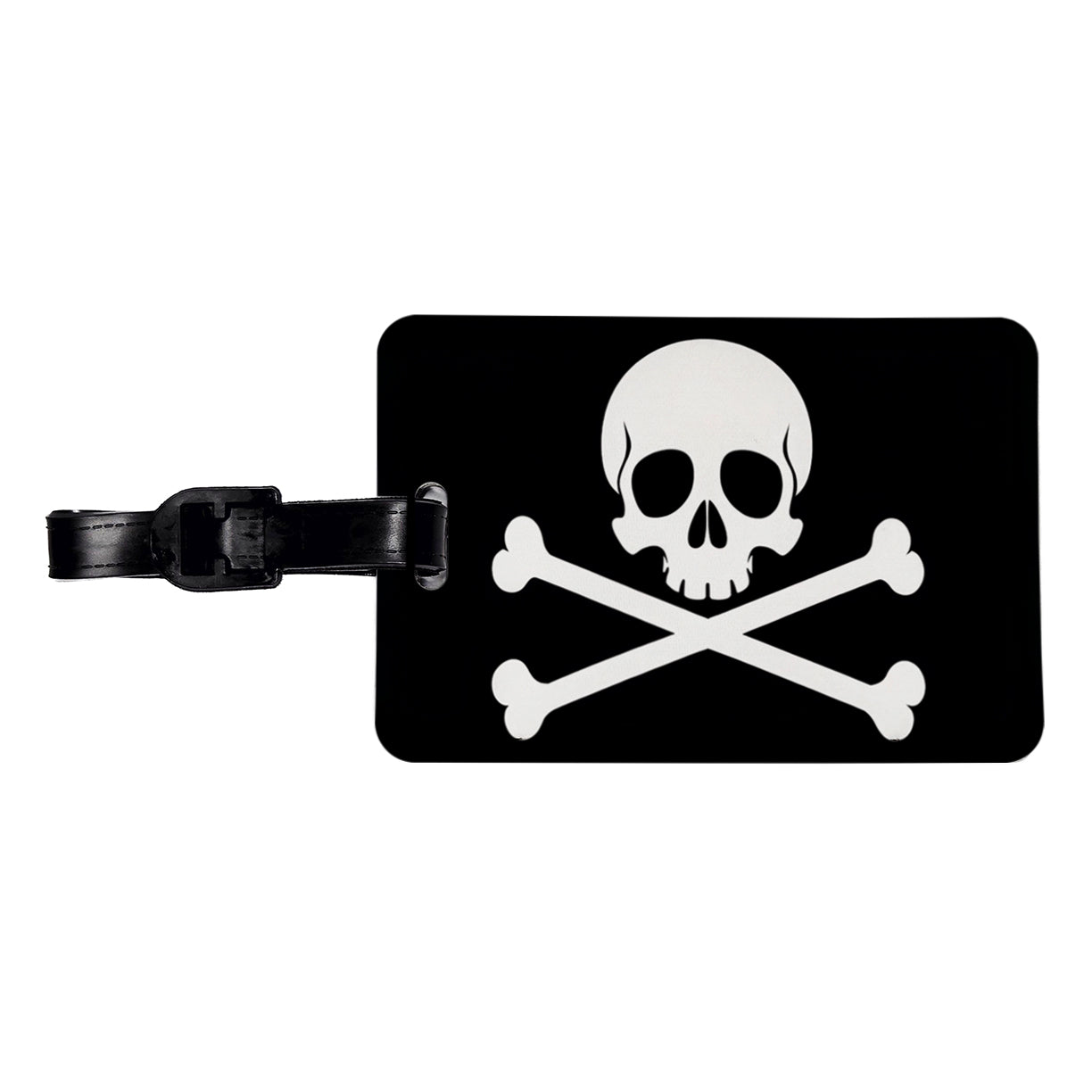 Skull And Crossbones Jolly Roger Pirate Flag Black And White Travel Faux Leather Luggage Tag