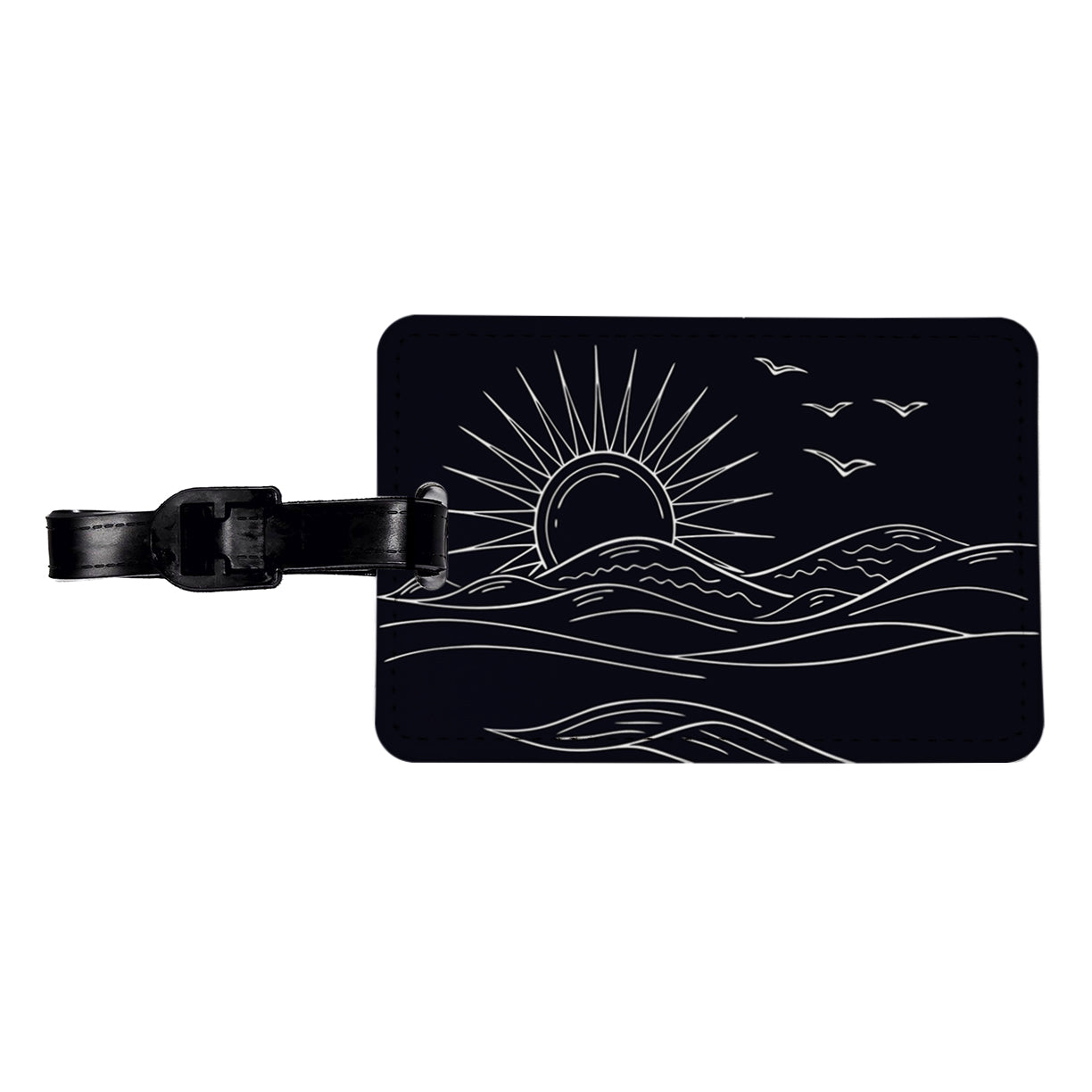 Sunrise And Ocean Wave Outline Illustration Travel Faux Leather Luggage Tag