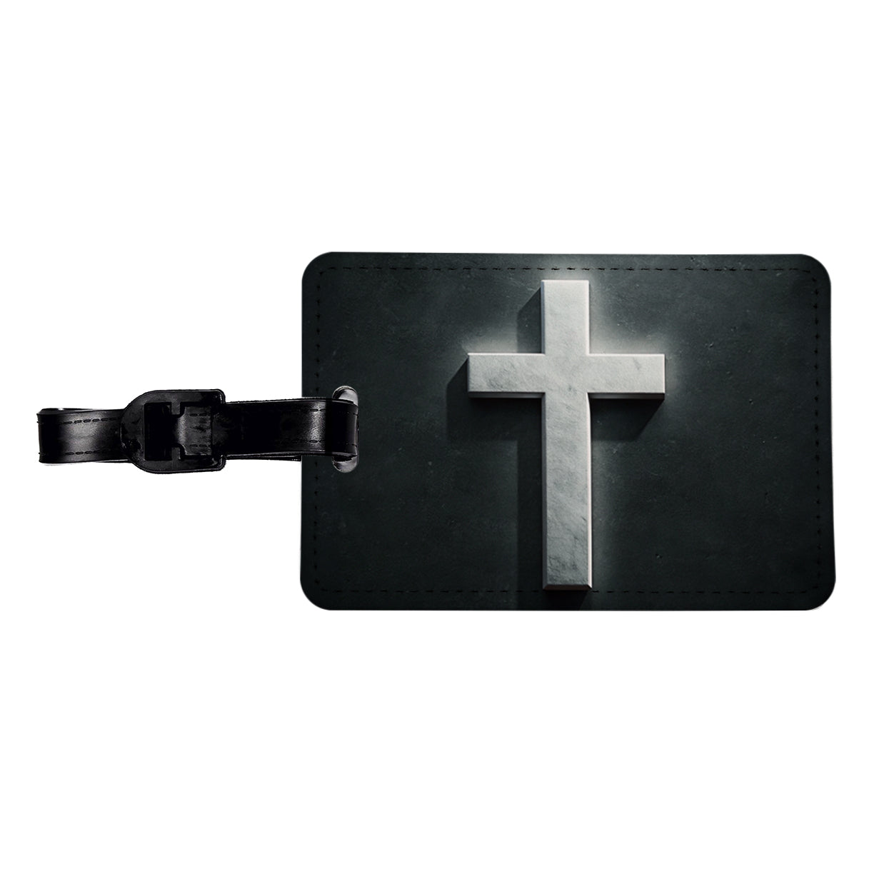 White Cross On Dark Background Religious Travel Faux Leather Luggage Tag