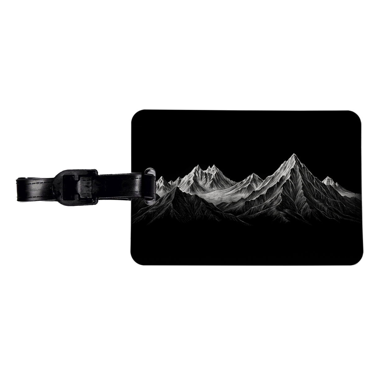 White Mountains On Black Outdoors Hiking Camping Travel Faux Leather Luggage Tag