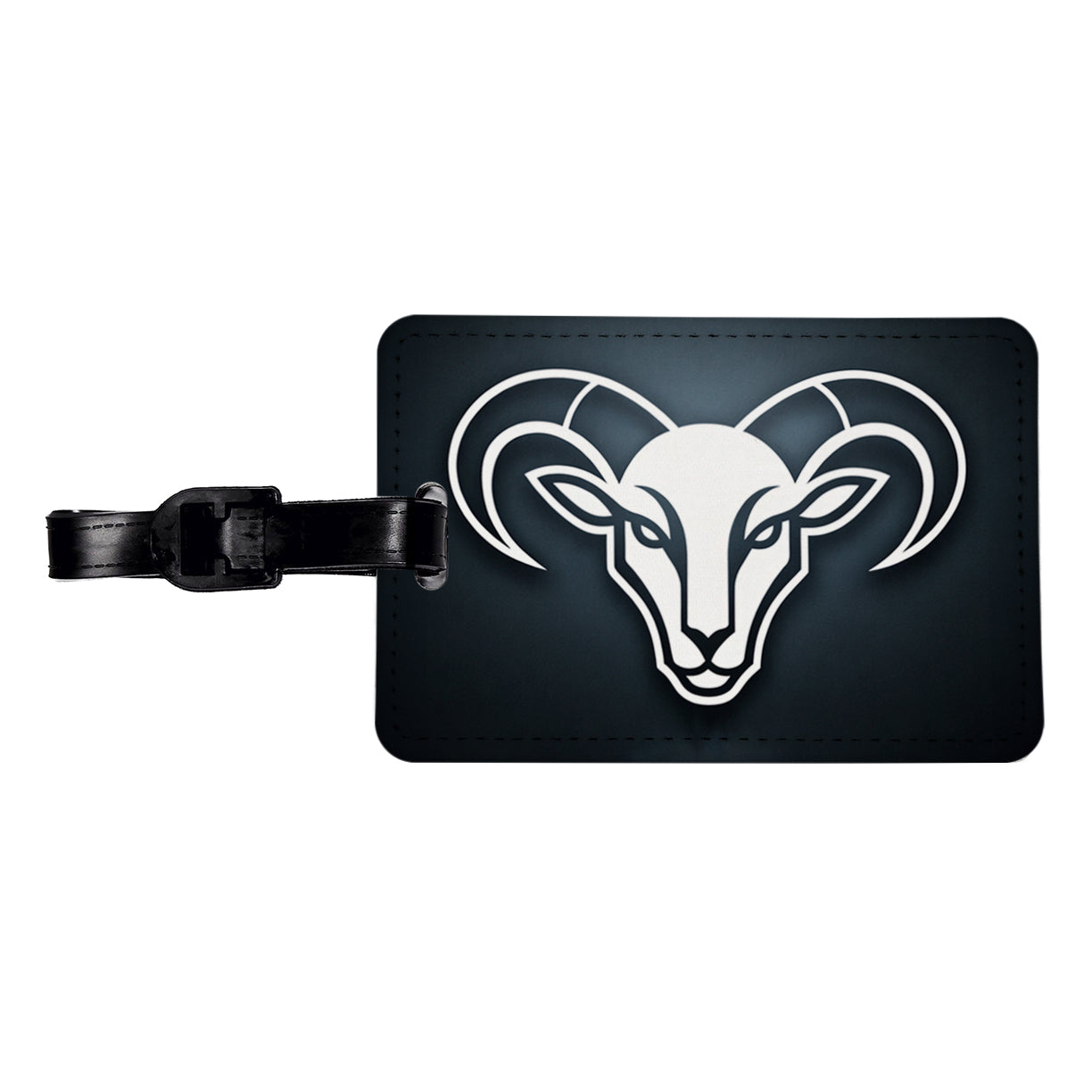 White Ram Head Illustration Outline Travel Faux Leather Luggage Tag