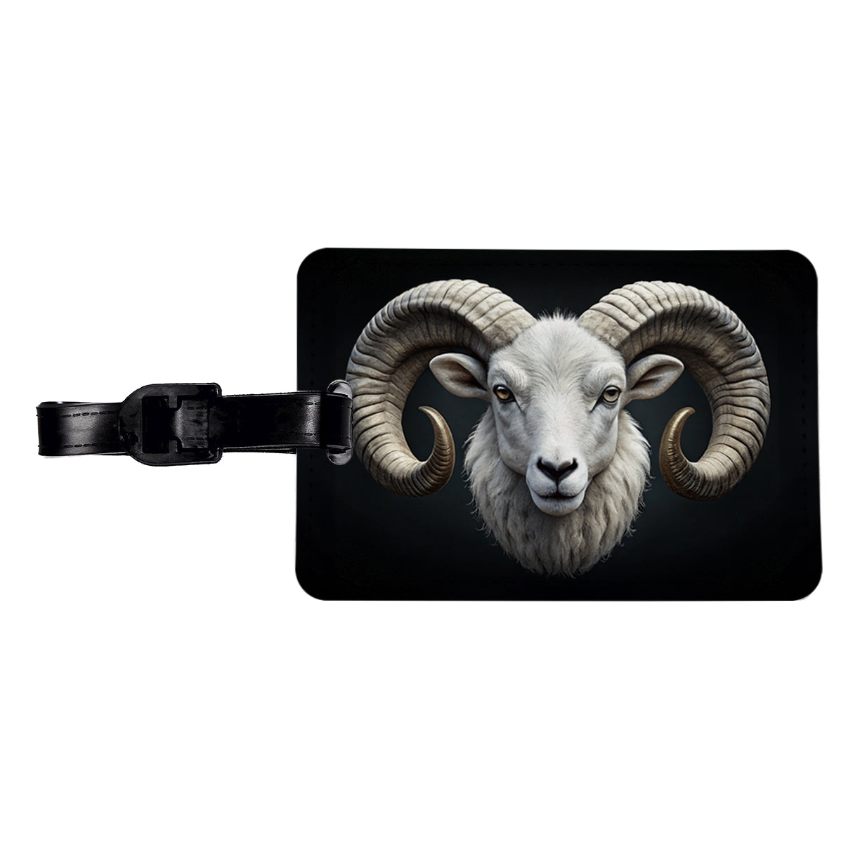 White Ram Head Travel Faux Leather Luggage Tag