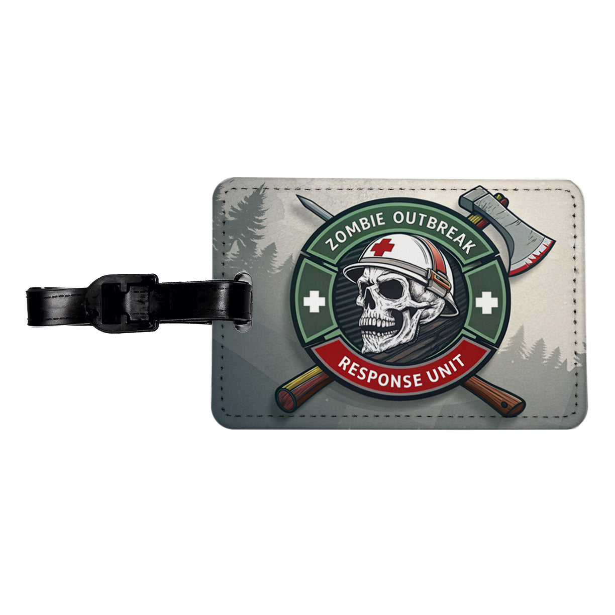 Zombie Outbreak Response Unit Skull Travel Faux Leather Luggage Tag