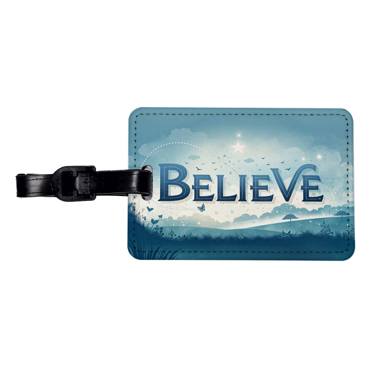 Believe Inspirational Religious Travel Faux Leather Luggage Tag